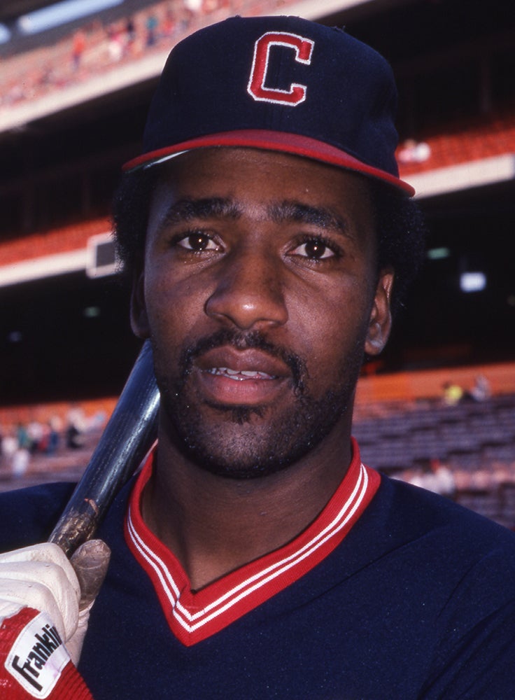 Head and shoulders portrait of Joe Carter in Cleveland uniform